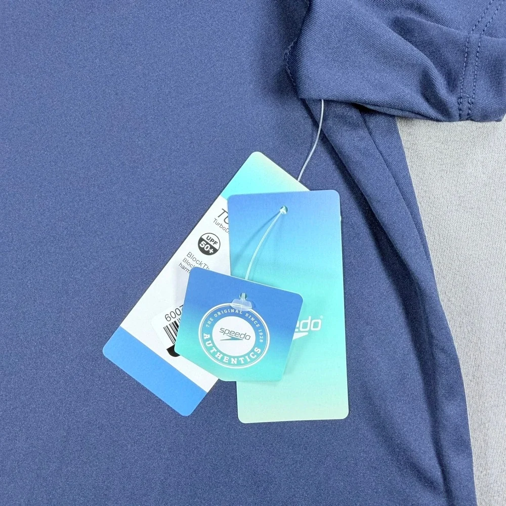 Speedo Mens M Navy Blue Polyester Swim UPF 50+ Sun Protection Rash Guard‎ Shirt